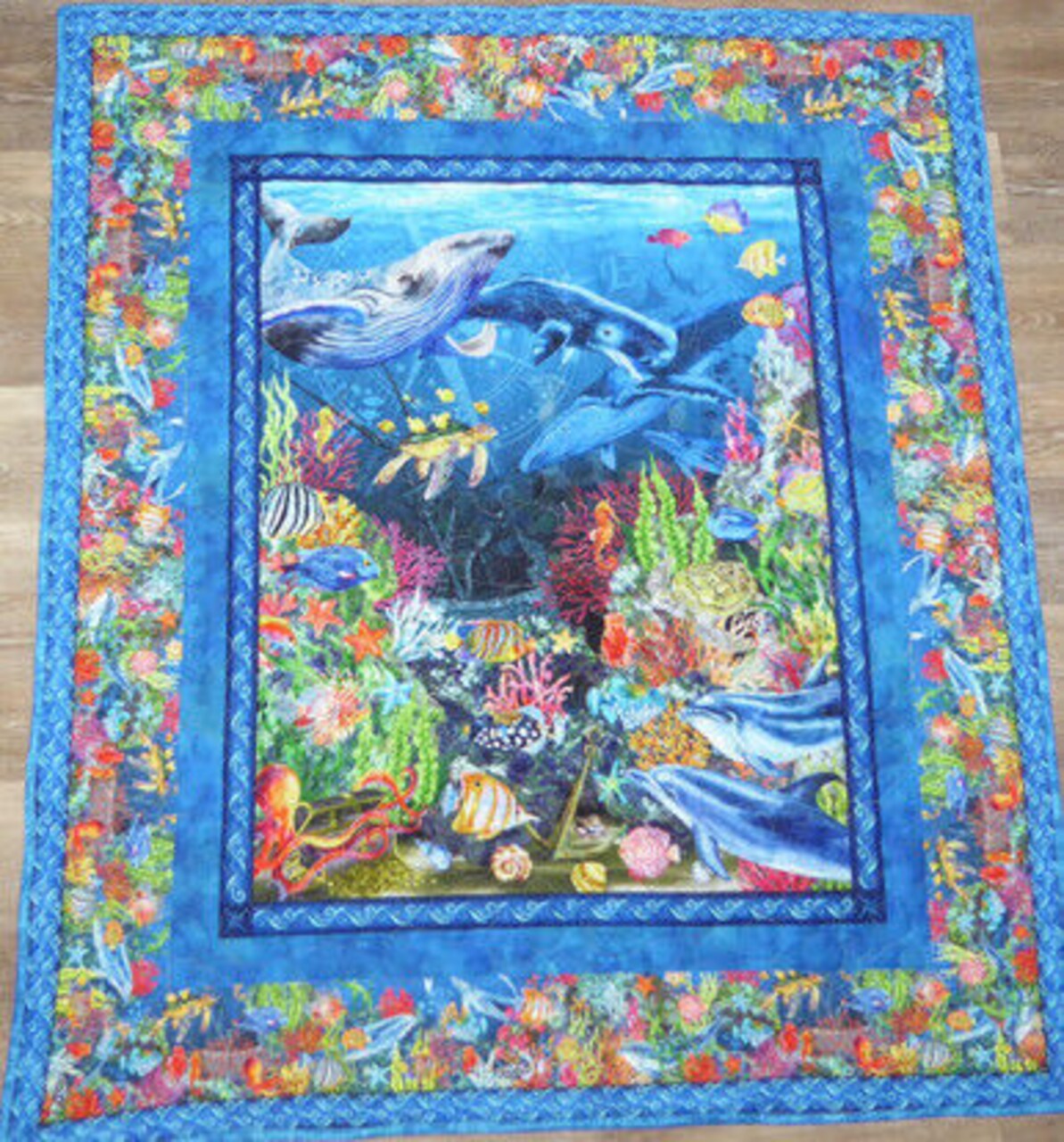 Sea Life Quilt, Lap Quilt, Decorative Quilt, Gift Quilt 46" x 54"